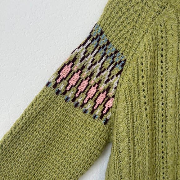 Sundance Sweater Women Large Green Turtleneck Wool Blend Cable Knit Winter Top L - Picture 4 of 8